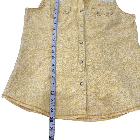 Legacy Falls Yellow Sleeveless Button-Up Shirt Paisley Pattern - Womens Size M - Picture 6 of 8